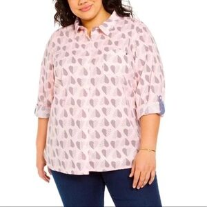 Tommy Hilfiger Women’s Pink with Navy Heart Button Down Shirt